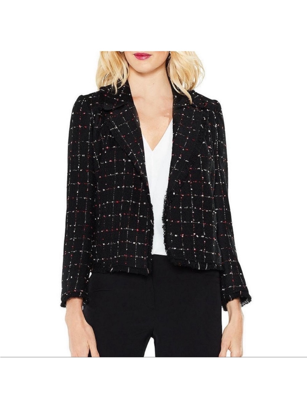 Vince Camuto Tweed Windowpane Raw Edge Blazer S